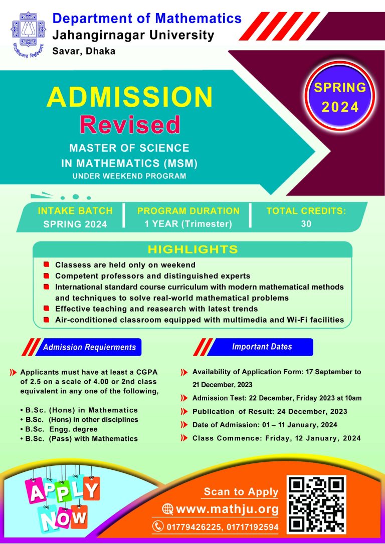 Revised Admission Master of Science in Mathematics (MSM) Spring 2024 ...